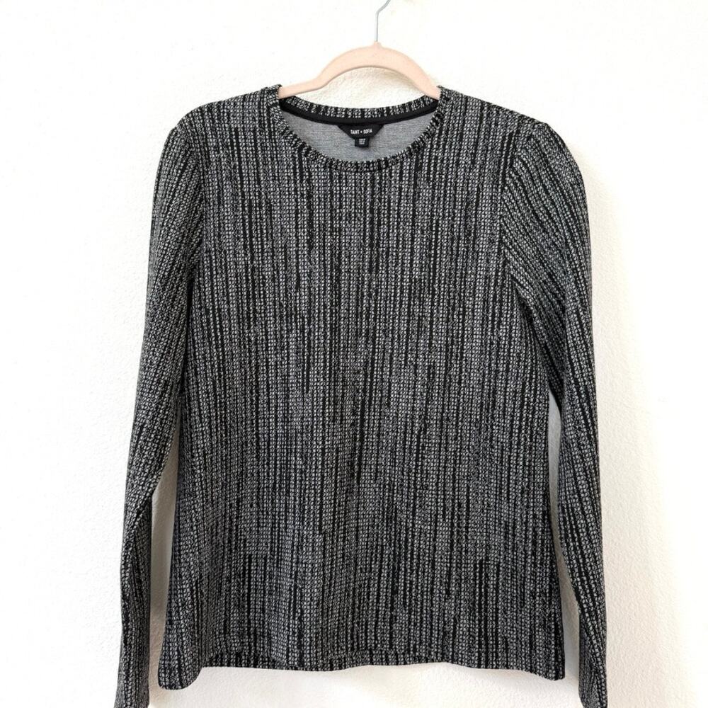 SAINT +‎ SOFIA Textured Knit Long Sleeve Top Black White Sustainable Size 8
